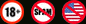 Springbok footer badges: 18+, no spam and a crossed-out US flag (official artwork)